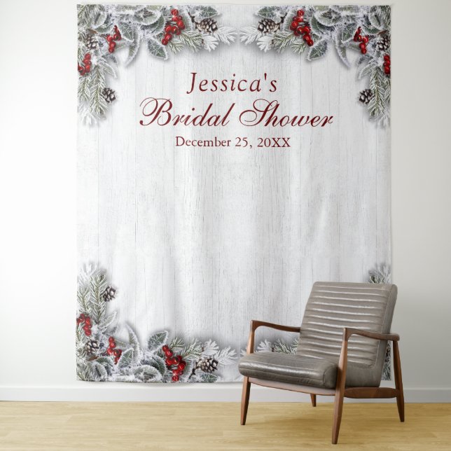Elegant  Floral Bridal Shower Photo Booth Backdrop Tapestry (In Situ)