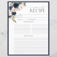 Elegant Floral Bridal Shower Recipe Binder Page