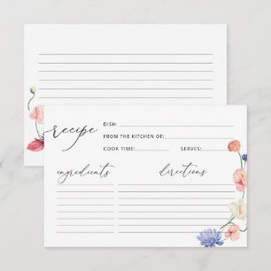 Elegant Floral Bridal Shower Recipe Card