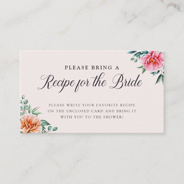 Elegant Floral Bridal Shower Recipe Enclosure Card (Front)