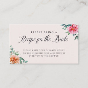 Elegant Floral Bridal Shower Recipe Enclosure Card