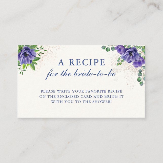 Elegant Floral Bridal Shower Recipe Enclosure Card (Front)