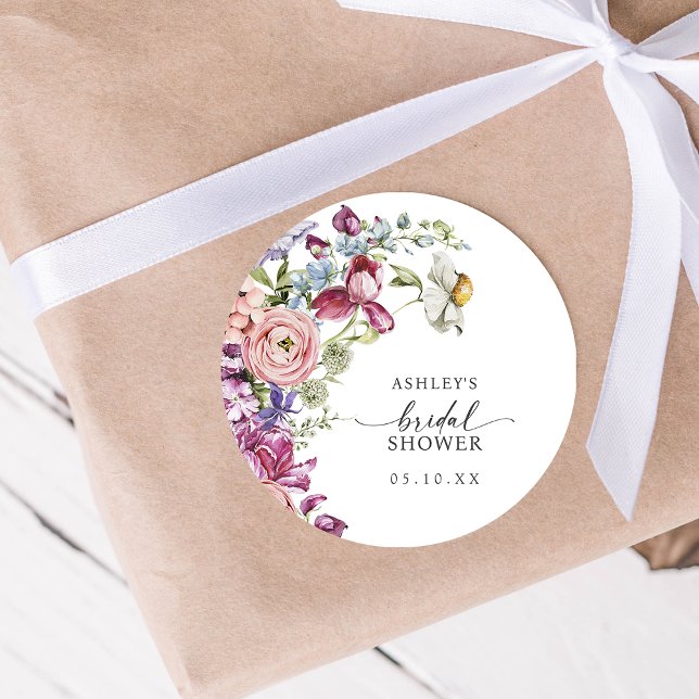 Elegant Floral Bridal Shower Sticker (Elegant Jewel Tone Floral Bridal Shower Sticker by Painted Paperie
)