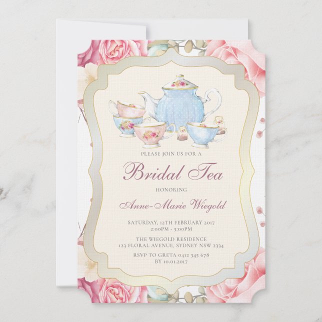 Elegant Floral Bridal Tea Invitation (Front)