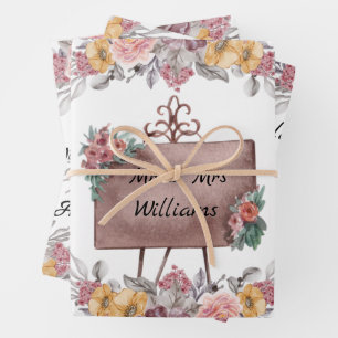 Elegant Floral Bride & Groom Wedding Wrapping Paper Sheet