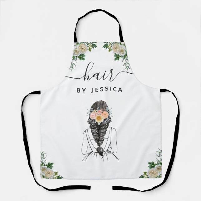 Elegant Floral Bride Hairstyle Braid Hair Salon Apron (Front)