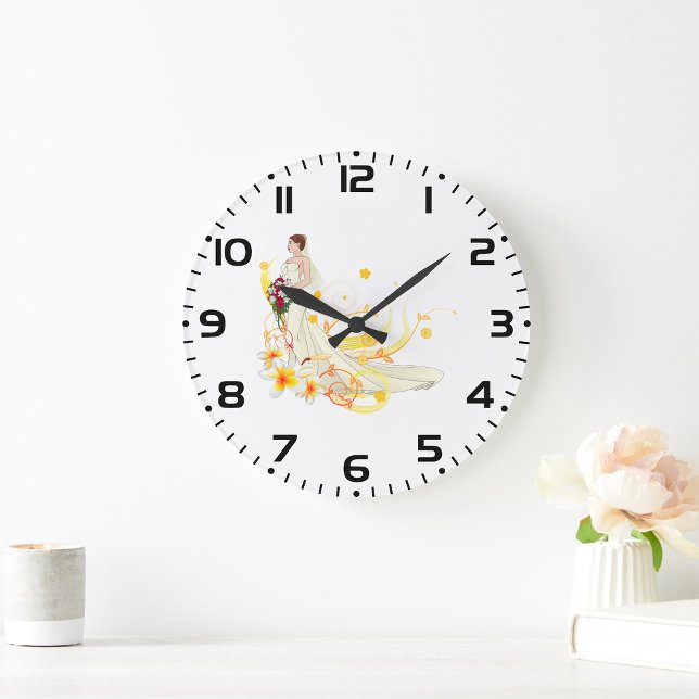 Elegant Floral Bride Romantic Wedding Design  Large Clock (Creator Uploaded)