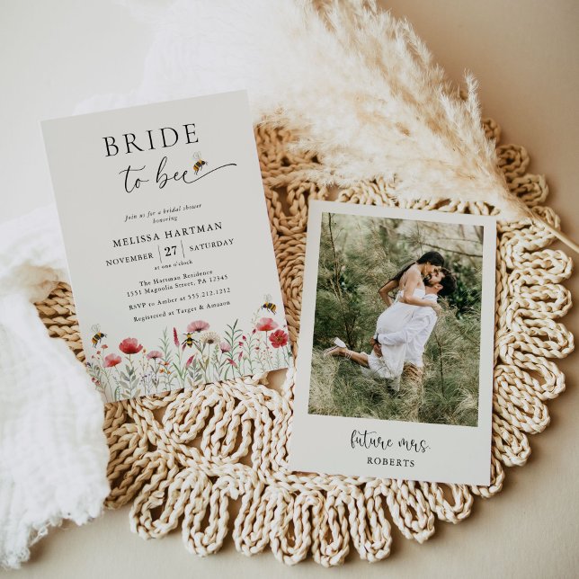 Elegant Floral Bride To Bee Photo Bridal Shower Invitation (Creator Uploaded)