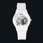 Elegant Floral Bride Watch - Wedding Day<br><div class="desc">Discover the ultimate wedding day timepiece with our Elegant Floral Bride Watch. Designed for the sophisticated bride, this stunning accessory features a delicate floral bouquet backdrop, beautifully paired with an elegant 'Bride' inscription. The pristine white strap complements any bridal gown, making it a timeless keepsake. It's not just a watch;...</div>