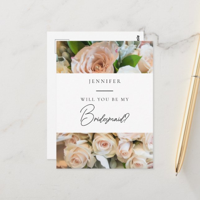 Elegant floral Bridesmaid Proposal Postcard (Front/Back In Situ)