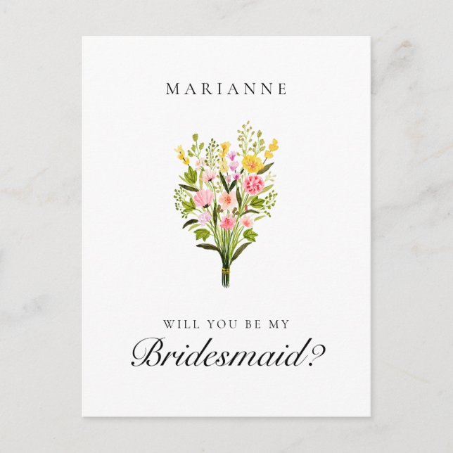 Elegant Floral Bridesmaid Proposal Postcard (Front)
