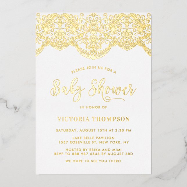 Elegant Floral Brocade Lace Baby Shower (Front)