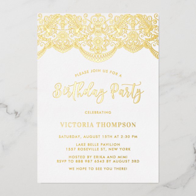 Elegant Floral Brocade Lace Birthday Party (Front)