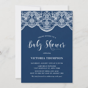Elegant Floral Brocade Lace Blue Baby Shower Invitation