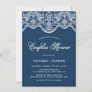 Elegant Floral Brocade Lace Blue Couples Shower Invitation