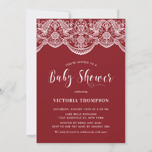 Elegant Floral Brocade Lace Red Baby Shower Invitation