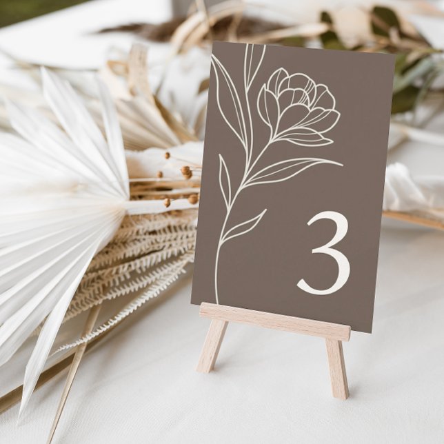 Elegant Floral Brown Wedding Table Number Cards (Creator Uploaded)