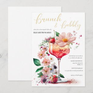 Elegant Floral Brunch & Bubbly Bridal Shower Inv Invitation