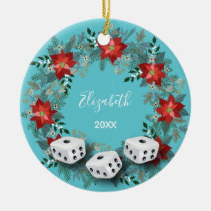Elegant Floral Bunco Dice Christmas Ceramic Tree Decoration