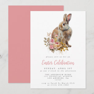 Elegant Floral Bunny Easter Party Invitation