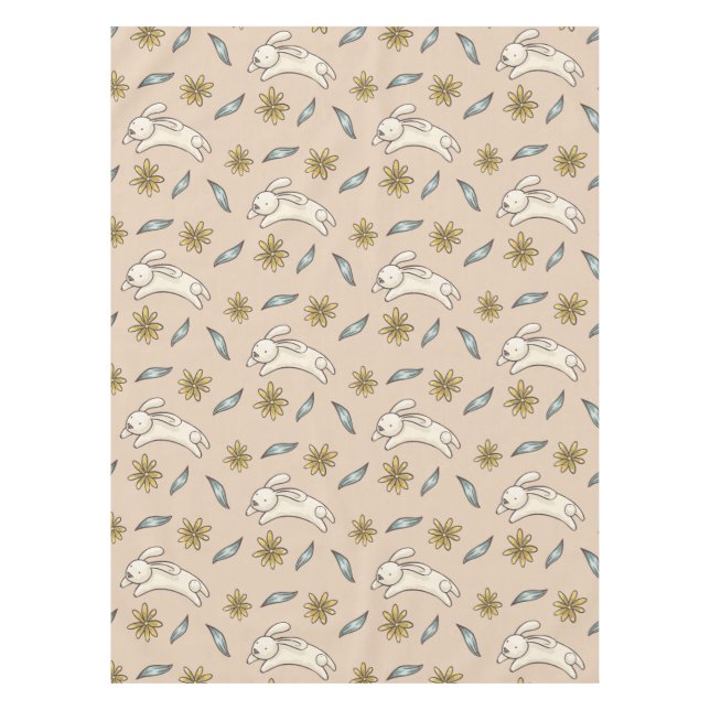 Elegant Floral Bunny Pattern Easter | Tablecloth (Front)