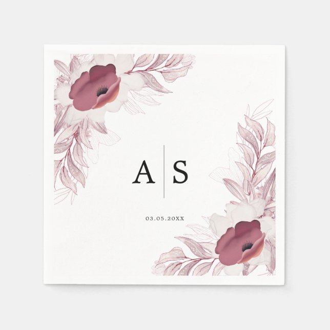 Elegant floral Burgunder-red-white Napkin (Front)