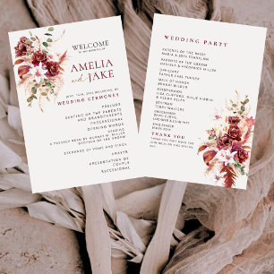 Elegant Floral Burgundy & Blush Boho Wedding  Hand Fan