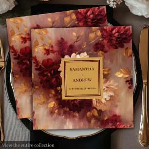 Elegant Floral Burgundy Blush Gold Wedding Napkins