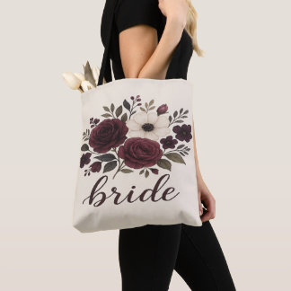Elegant Floral Burgundy Bride Tote Bag