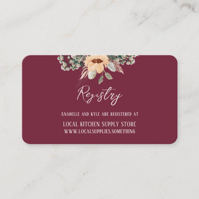 Elegant floral burgundy, Gift Registry info card (Front)