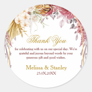 Elegant Floral Burgundy Gold Eucalyptus Wedding Classic Round Sticker