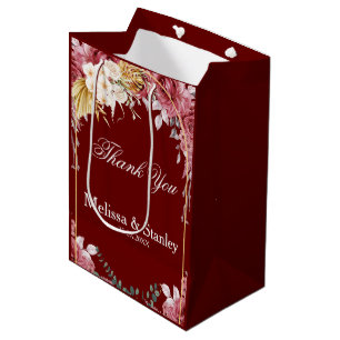 Elegant Floral Burgundy Gold Eucalyptus Wedding Medium Gift Bag