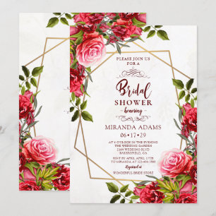 Elegant Floral Burgundy Gold Frame Bridal Shower Invitation