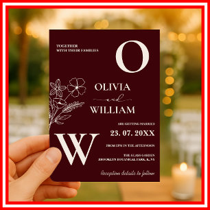 Elegant Floral Burgundy & Ivory Formal Wedding Invitation