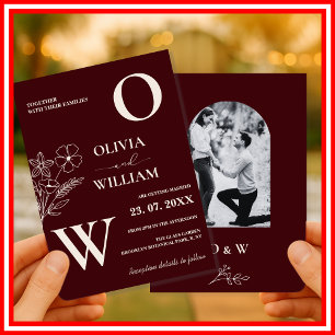 Elegant Floral Burgundy Ivory Formal Wedding Photo Invitation