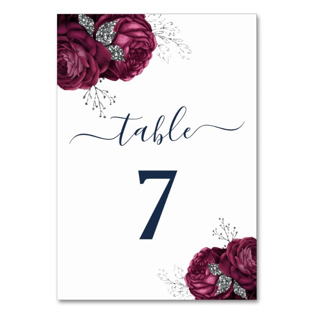 Elegant Floral Burgundy Peonies  Table Number (Front)