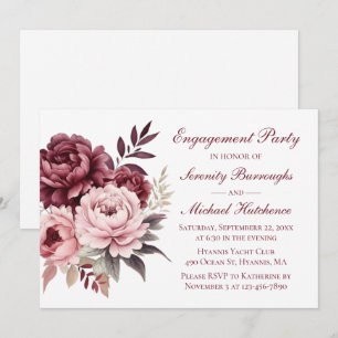 Elegant Floral Burgundy Peony Wedding Engagement  Invitation