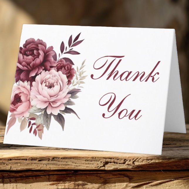 Elegant Floral Burgundy Peony Wedding Thank You Card (Creator Uploaded)