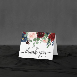 Elegant Floral   Burgundy Red Blush Pink Navy Blue Thank You Card