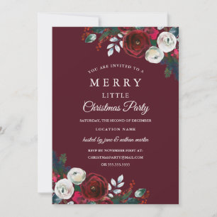 Elegant Floral Burgundy Red Christmas Party Invitation