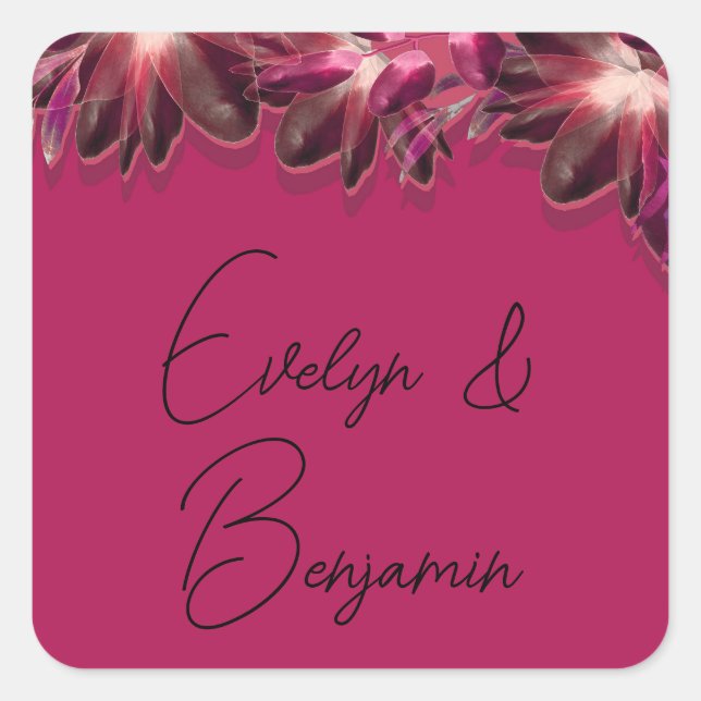 Elegant Floral Burgundy Square Sticker (Front)