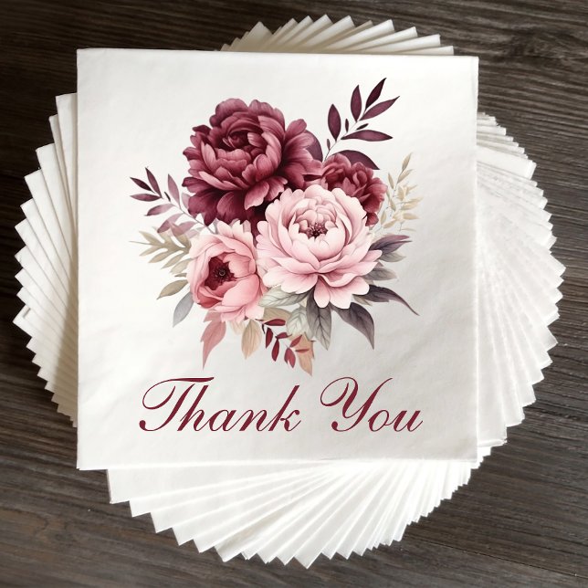 Elegant Floral Burgundy Watercolor Peony Wedding Napkin (Creator Uploaded)