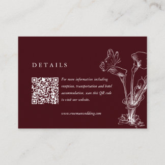 Elegant Floral Burgundy Wedding Details QR Code Enclosure Card