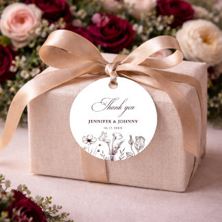 Elegant Floral Burgundy Wedding  Favor Tags