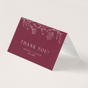 Elegant Floral Burgundy Wedding Folded Thank You