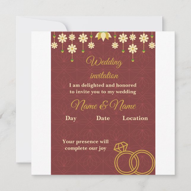 Elegant Floral Burgundy Wedding Invitation (Front)