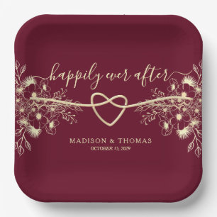 Elegant Floral Burgundy Wedding Paper Plate