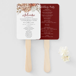 Elegant Floral Burgundy Wedding Program Hand Fan