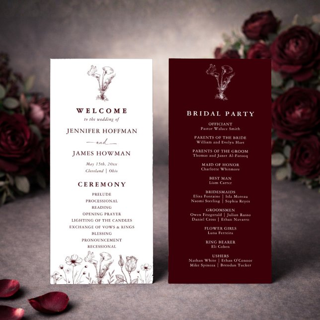 Elegant Floral Burgundy Wedding  Programme (Creator Uploaded)
