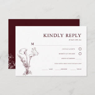 Elegant Floral Burgundy Wedding RSVP Card